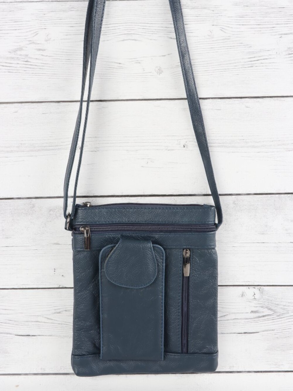 SteelTime Blue Genuine Leather Multi-Pocket Crossbody Bag - Picture 3 of 7